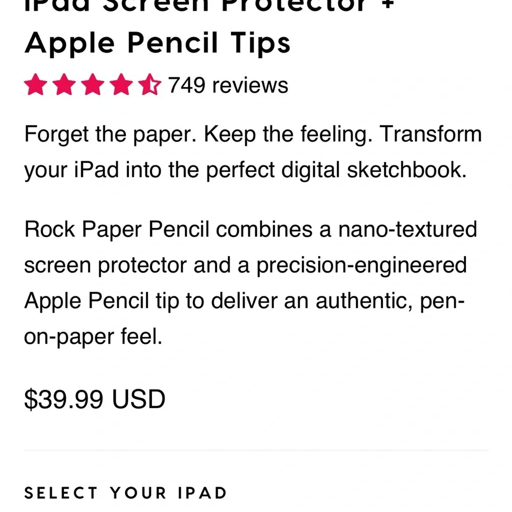 COPY - Astropad Rock Paper Pencil Matte iPad screen Protector +Apple Pencil Tips